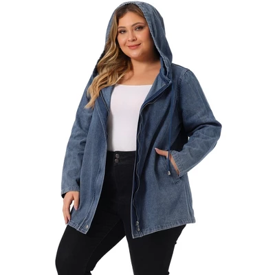 Agnes Orinda Women's Plus Size Layered Drawstring Hood Utility With Pockets Jean Jackets - Image 7