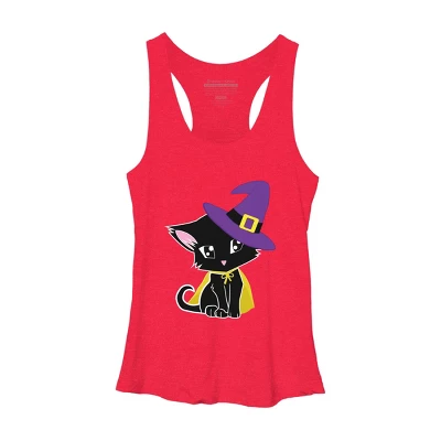 Women's Design By Humans Halloween Cat By AdrianaOliveira Racerback Tank Top - Image 3