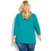 Women's Plus Size Notch Neck 3/4 Sleeve Plain Tee - Jade | AVENUE