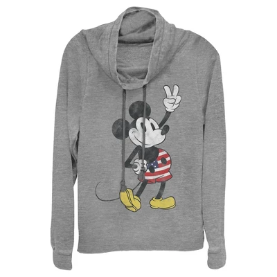 Junior's Mickey & Friends Retro American Peace Sign Cowl Neck Sweatshirt - Image 3