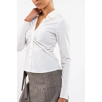 August Sky Women's Solid Shirred Button-Down Top - Image 3