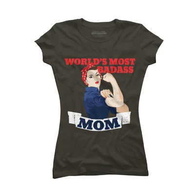 Junior's Design By Humans World's Most Badass Mom By BubbSnugg T-Shirt - Image 4