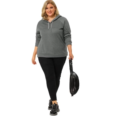 Agnes Orinda Women's Plus Size Pullover Hoodie Knit Long Sleeve Drawstring Work Hooded Sweatshirt - Image 2