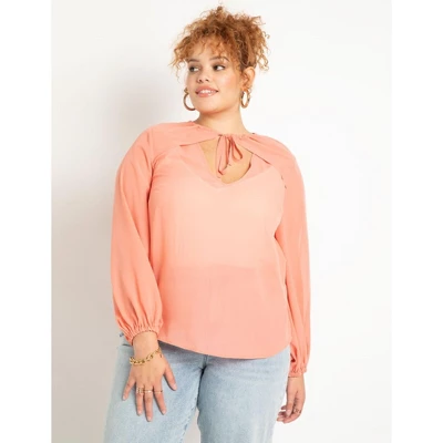 ELOQUII Women’s Plus Size Neckline Detail Chiffon Blouse - Image 2