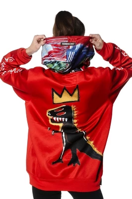Members Only - Women's Basquiat X Members Only Hoodie Oversized Jacket - Red - Image 2