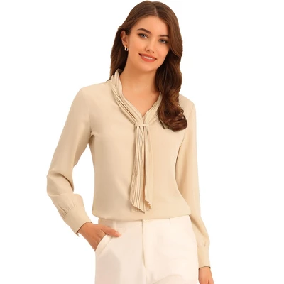 Allegra K Women's Long Sleeve Pleated Tie Neck Office Blouses - Image 18