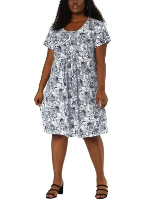 Agnes Orinda Women's Plus Size Floral Inverted Box Pleat Boho Dresses