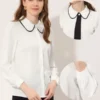 Allegra K Work Office Shirt For Women's Long Sleeve Button Up Peter Pan Collar Blouse