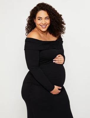 Plus Size Off The Shoulder Maternity Maxi Dress | Motherhood Maternity - Image 3