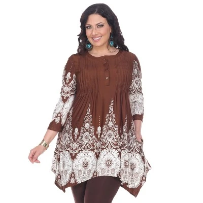 Women's Plus Size 3/4 Sleeve Printed Dulce Tunic Top - White Mark - Image 7