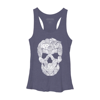 Women's Design By Humans Sketchy Owl Skull By Dinny Racerback Tank Top - Image 5