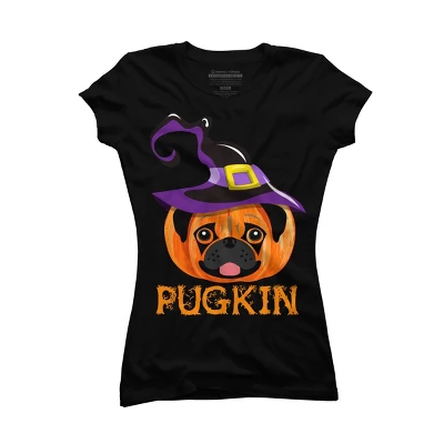 Junior's Design By Humans Pugkin Pumpin Halloween By Trantanphat95 T-Shirt - Image 3