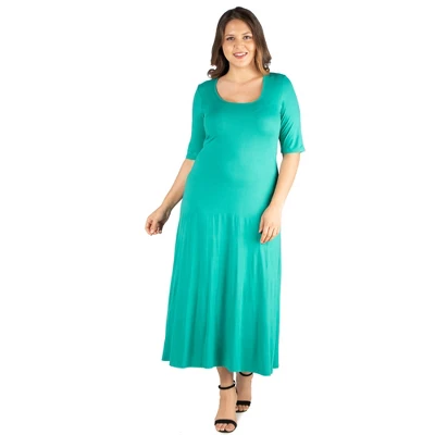24seven Comfort Apparel Womens Plus Size Elbow Length Sleeve Maxi Dress - Image 6