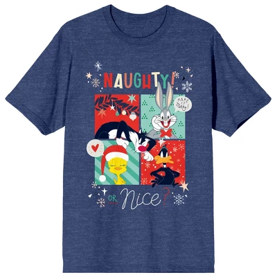 Looney Tunes Characters Naughty Or Nice Women's Navy Heather Graphic Tee - Image 7