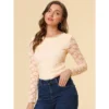 Allegra K Women's Sheer Long Sleeves Flower Embroidery Lace Top