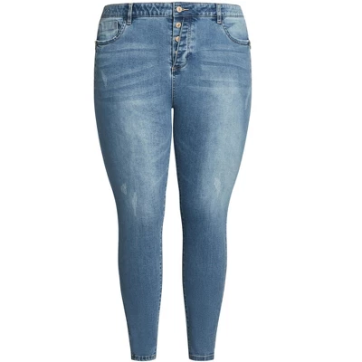 Avenue Women's Plus Size Serendipity Zip Jean - Mid Wash | EVANS - Image 2