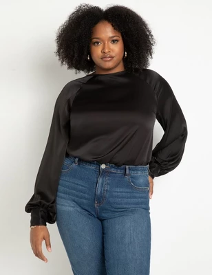 ELOQUII Women’s Plus Size Poet Sleeve Blouse With Tie Back - Image 4