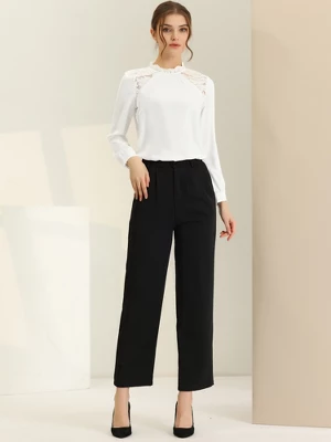 Allegra K Women's Lace Trim Crew Neck Long Sleeve Elegant Blouse - Image 3