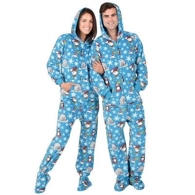 Footed Pajamas - Winter Wonderland Adult Hoodie Fleece Onesie - Image 4