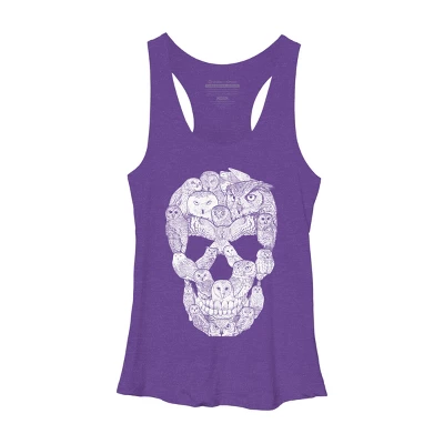 Women's Design By Humans Sketchy Owl Skull By Dinny Racerback Tank Top - Image 6