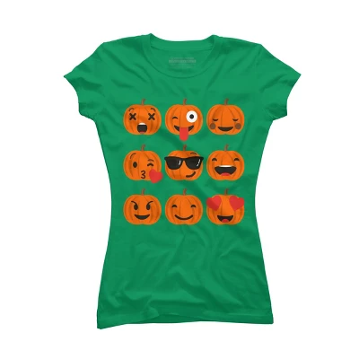 Junior's Design By Humans Halloween Pumpkins Emoji By Honeytree T-Shirt - Image 8