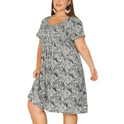 Agnes Orinda Women's Plus Size Floral Inverted Box Pleat Boho Dresses - Image 8