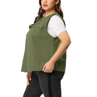 Agnes Orinda Women's Plus Size Anorak Jacket Zip Up Lightweight Sleeveless Utility Vest