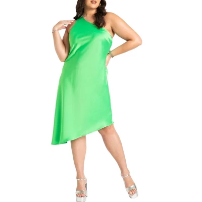 ELOQUII Women’s Plus Size One Shoulder Bias Cut Dress - Image 2
