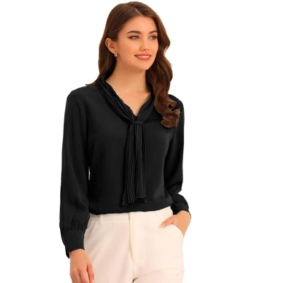 Allegra K Women's Long Sleeve Pleated Tie Neck Office Blouses - Image 19