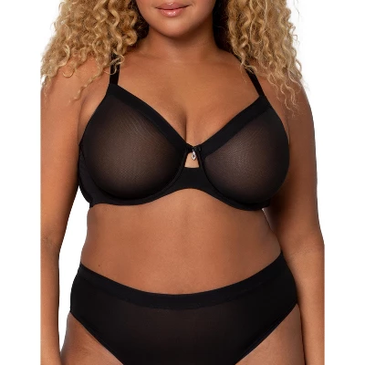 Curvy Couture Womens Sheer Mesh Full Coverage Unlined Underwire Bra - Image 6