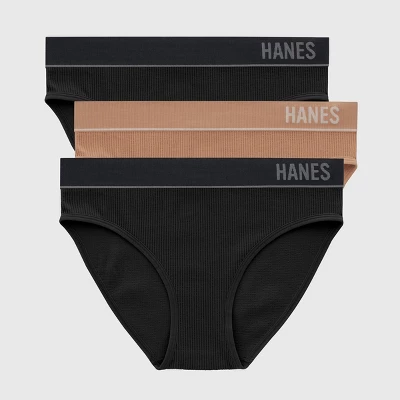 Hanes Originals Women's 3pk Ribbed Bikini Underwear - Black/Beige - Image 4