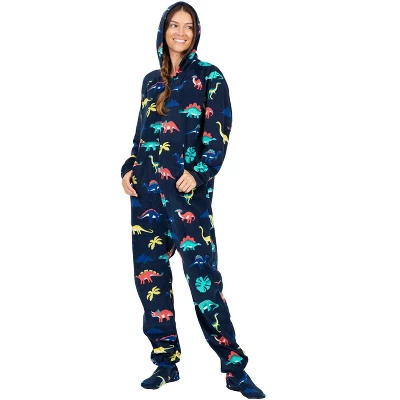 Footed Pajamas - Dinosaur Kingdom Adult Hoodie Fleece Onesie - Image 2