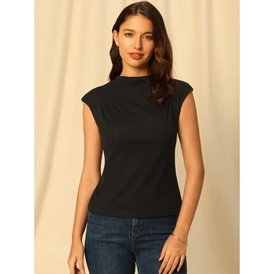 Hobemty Women's Basic Solid Sleeveless Slim Fit Mock Neck Blouse - Image 2