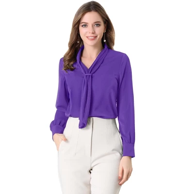 Allegra K Women's Long Sleeve Pleated Tie Neck Office Blouses - Image 12