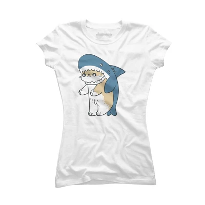Junior's Design By Humans Cat Shark By Mob0 T-Shirt - Image 4