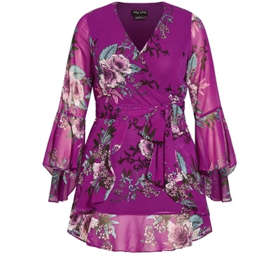 Women's Plus Size Wild Flutter Dress - Magenta Floral | CITY CHIC - Image 2