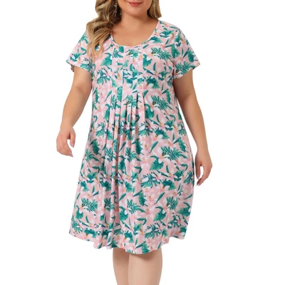 Agnes Orinda Women's Plus Size Floral Inverted Box Pleat Boho Dresses - Image 11