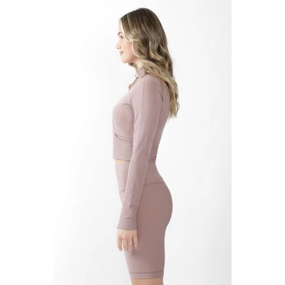 90 Degree By Reflex Interlink Ribbed Half Zip Long Sleeve Crop Top - Image 3