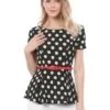Allegra K Women's Basic Round Neck Short Sleeves Polka Dots Peplum Blouse