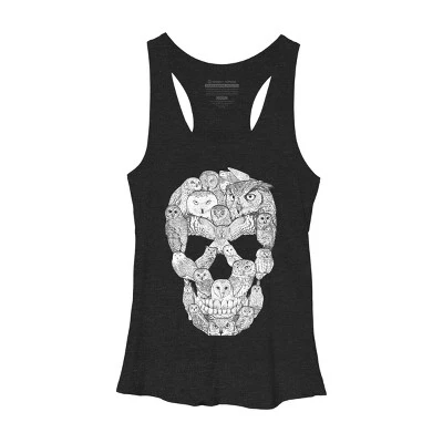 Women's Design By Humans Sketchy Owl Skull By Dinny Racerback Tank Top - Image 9